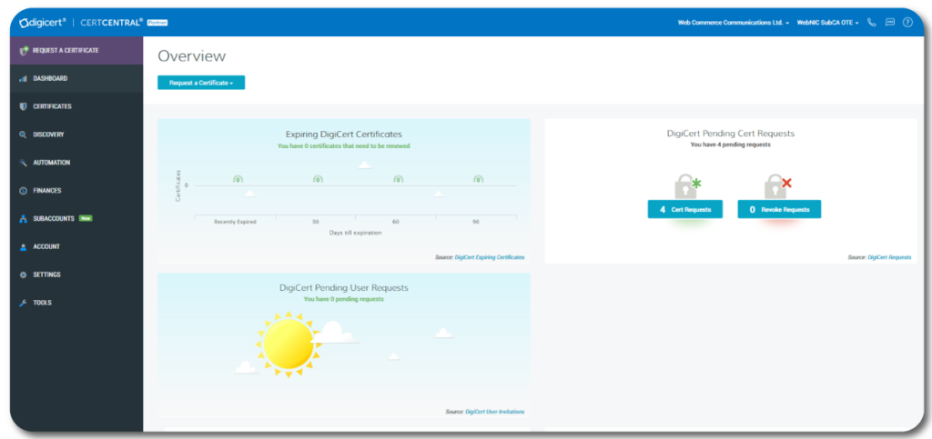 DigiCert CertCentral 憑證管理平台 1